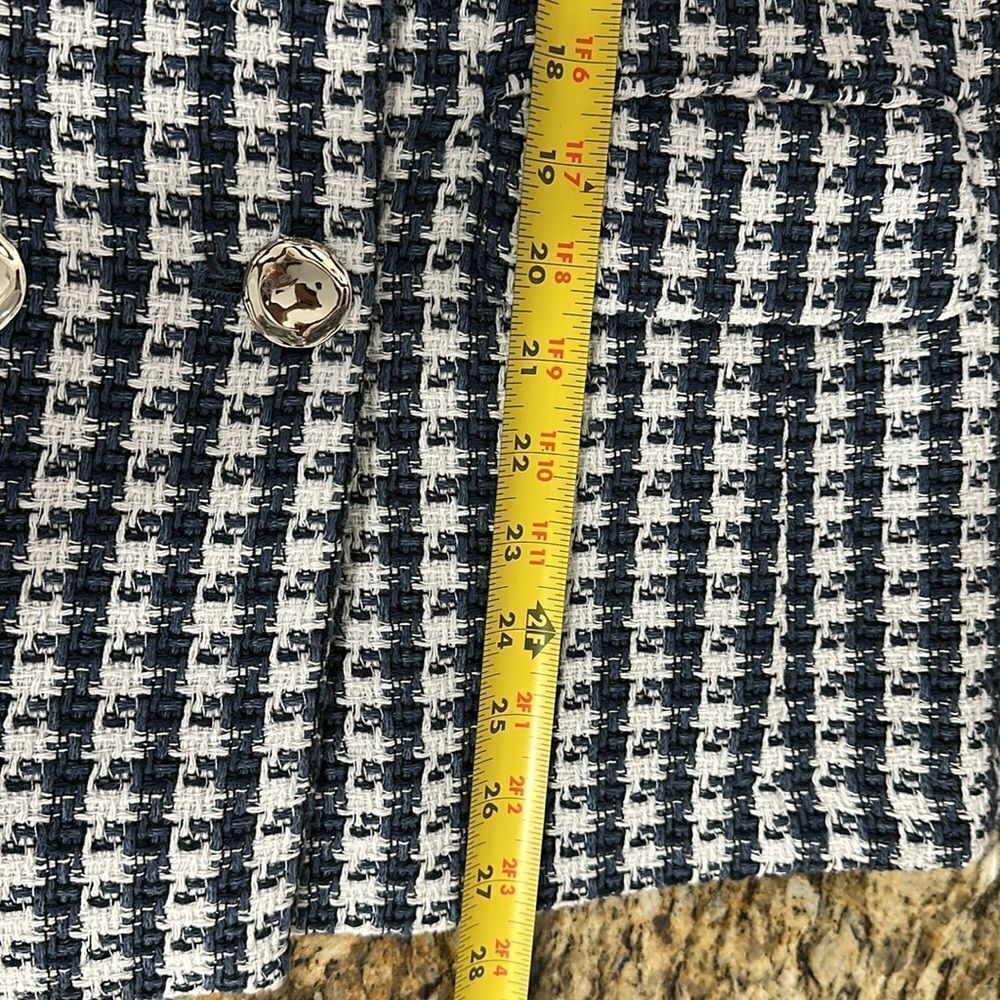 Elie Tahari Blue And White Tweed Double Breasted Blazer Size 8 - Picture 10 of 12